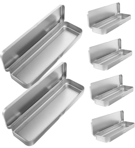 EXCEART Boîte De 6 Pièces Boîte à Papeterie En Fer Porte-couverts Argenterie Boîtes De Conserve Vides Des Crayons Étain Coffret En Fer à Charnière Marqueur Stylo Silver