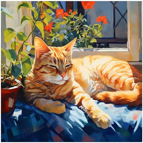 Daisen Art Peinture Numero Chat, Peinture Numero Adulte Animaux, DIY Peinture Acrylique pour Adultes Débutants, Numero d'Art cheerful painting 40×40cm