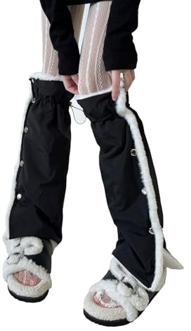 omiinitio Subcultures Slouch Beinstulpen Mit Fleece Gefüttert Kordelzug Seitliche Schlitzknöpfe Stiefelüberzüge Fußlose Socken Für Damen