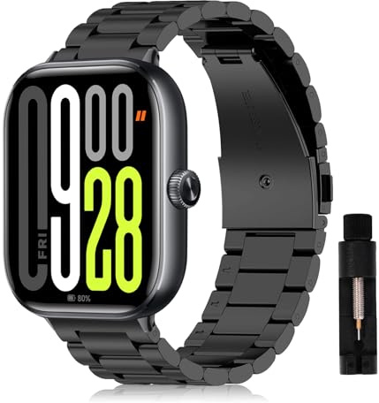 SumRioo Armband kompatibelt med Xiaomi Redmi Watch 5/4, Xiaomi Smart Band 9 Pro/8 Pro, rostfritt stål metallarmband justerbart, ersättningsarmband för kvinnor och män, Große, Rostfritt stål, Ingen