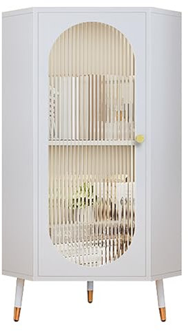 FQWYNMZ Eckschrank mit Türen, Eckbücherregal Aus Metall, Bücherregal, Bookshelf, Eckaufbewahrungsschrank, Eckvitrine, Eckküchen-Vorratsschrank, 90°-Winkeldesign, Platzsparend, for Kleine Räume(White)