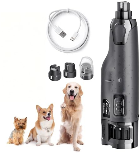 Gimars Lime À Ongles pour Chien, 6 Vitesses Réglables, Ponceuse avec Double Lumière LED, Rechargeable Via USB, pour Animaux De Compagnie, Gris