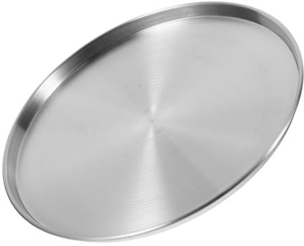 PRETYZOOM Bandeja para Pizza Redonda de Acero Inoxidable 26 Cm, Placa Plana Multifuncional, Resistente al Calor, para Cocina y Barbacoa, Molde para Hornear y Servir Alimentos