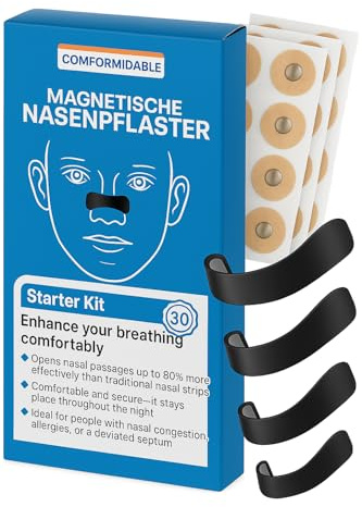 Comformidable Nasenpflaster Magnet 30 Tage Vorrat mit 60x Plaster - magnetische Nasen-Strips für besser Schlafen & Atmen - Anti-Schnarch Nasenflügel-Spreizer gegen Schnarchen - Magnetic Nasal Dilator