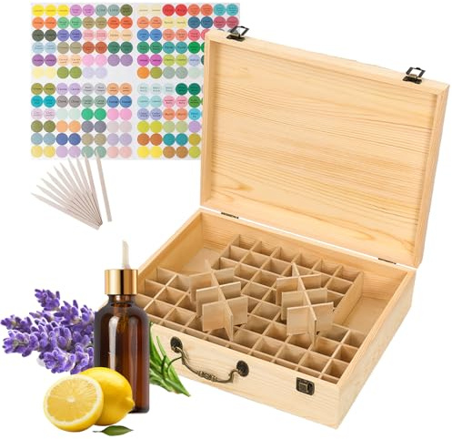 80 Trous Boite Rangement Huiles Essentielles Coffret en Bois, Aromathérapie Organisateur Boîte de Stockage Rangement pour Vernis à Ongles Parfumées Cosmétiques et Le Rouge à Lèvres