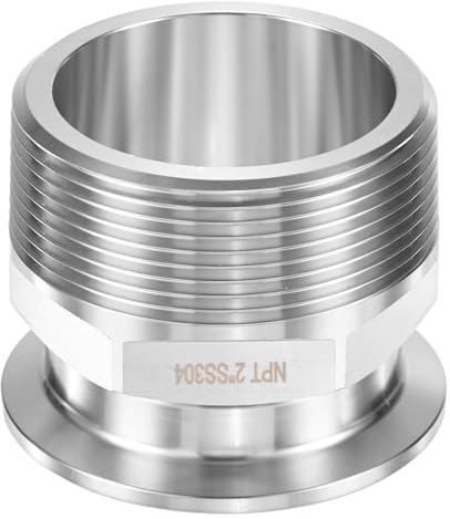 M METERXITY 1-Pack Tri Sanitary 2 in Clamp Fittings to 2 in NTP Male Thread Stainless Steel Pipe Hexagon Fitting for Food/Beverage/Home Brew Adapter Connector, Ferrule OD 64mm