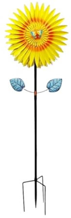 Milageto Sonnenblumen-Windmühlen-Windspiel, Garten-Windmühlenpfahl, kreativer Windfänger aus Eisen, Gartenskulptur für den Außenbereich