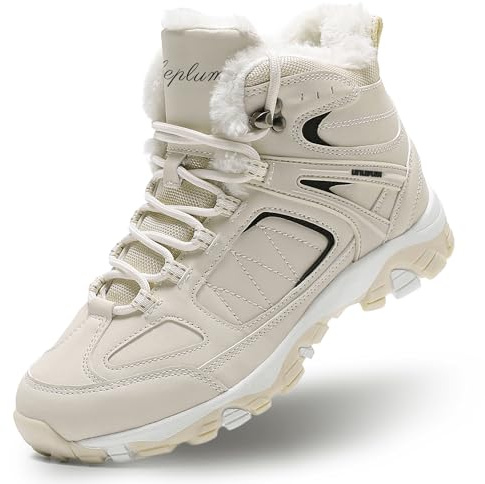 Littleplum Snow Boots for Women-Warm Fur Line Anti Slip Womens Winter Boots-Fashion Ankle Booties Sneakers for Outdoor Hiking Beige Size 6.5