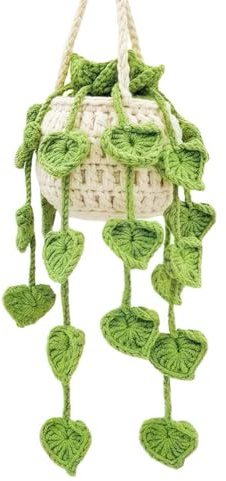 Nicear Crochet Hanging Plant for Car Cute Boho Handmade Car Decorations Interior for Women Ornaments Charms for Rear View Mirror