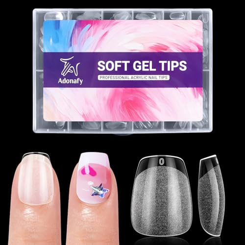 Adonafy Capsule Americaine Ongle Courts: 504 Pièces Ongles cercueil courts Ongle Pose Americaine pour débutants - 12 Tailles Extra Courts Capsules Ongles Gel X pour Salon Maison