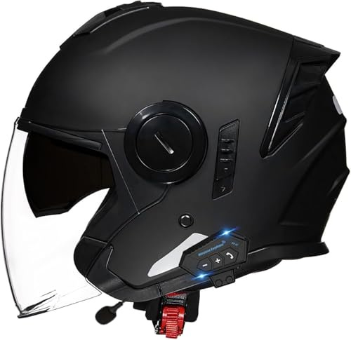 Casco Moto Jet Bluetooth Integrato Mezzo Casco,Vintage Scooter Jet Cascos DOT/ECE Omologato Con Doppia Visiera Caschi Da Moto Con Microfono Speaker Per Donna E Uomo Adulto