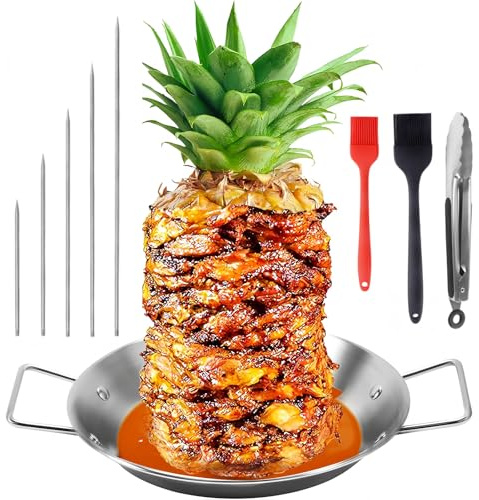 SINZONeu® Vertikalt grillspett i rostfritt stål – konspettset med 3 utbytbara spett och uppsamlingsskål för gyro/kebab i ugn röker