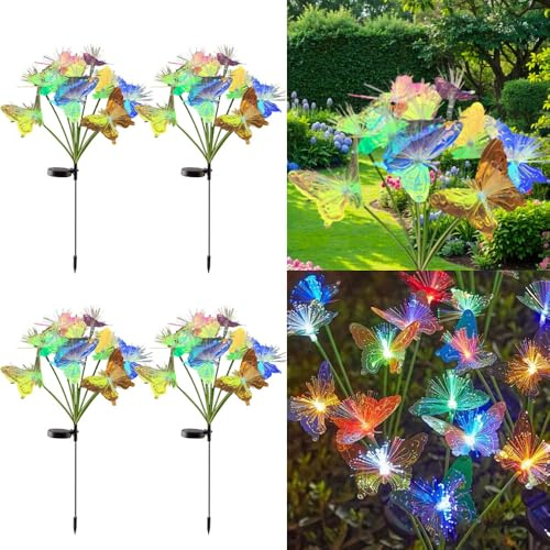 YZYOE 4 Pack 10LED extérieur sol solaire inséré lampes papillon de lumière chaude, imperméable cour atmosphère lumières décoratives, 2 modes de lumières paysage.