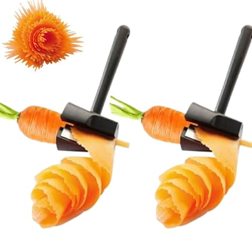 2Pcs Cucumber Slicer Stainless Steel Carrot Peeler and Curler Spiral Black Cucumber Shred Slicer Root Vegetables Fruits Sharpener Kitchen Gadgets Tool