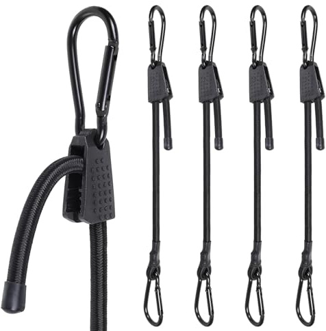 Alrens 4pcs Bungee Cords with Carabiner Clips 100CM/40Inch Short Bungee Cords with Hooks 1m Bungee Straps 18 to 120 cm Adjustable, bungee Clips for Camping, Car Motorcycle Bike Luggage Securing