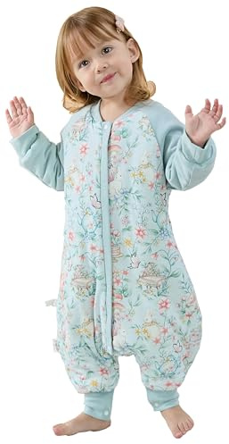 Chilsuessy Baby Winter Schlafsack 3.5 Tog Babyschlafsack mit Füssen Strampler Winterschlafsack mit abnehmbar Ärmel Schlafanzug Kinder Schlafsack, 3.5 Tog/Garten, XXL/Baby Höhe 115-125cm
