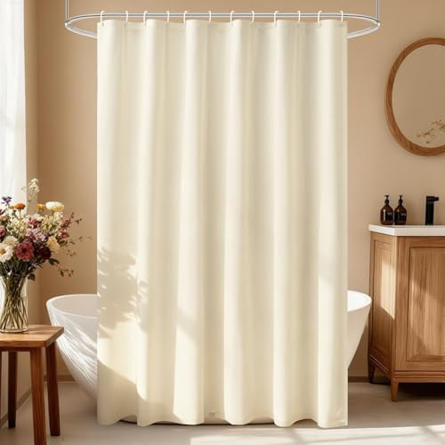 EurCross Duschvorhang 180x200 cm mit 3 Groß Schwerer Gewicht Magnet Unten, Textil Stoff Vollständig Wasserdicht Duschvorhänge, Beige Anti-Schimmel Waschbar Badvorhang
