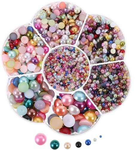 PLAFOPE de Perlas Abs Ligeras y Resistentes Caja de 5600 Piezas Adornos para Uñas Multifunción Formas Redondas y Semicirculares para Manualidades para DIY Crafts