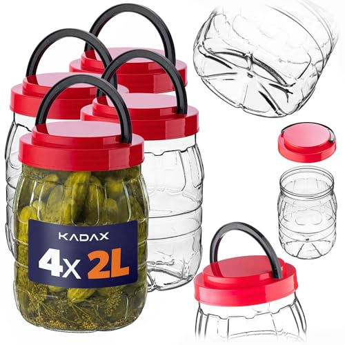 KADAX Förvaringsburkar 2 l med lock i en uppsättning om 4, förvaringsburkar av plast, förvaringsburkar, förvaringsbehållare för mat, plastbehållare, plastburkar