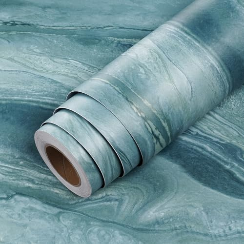 LaCheery Möbelfolie Marmorerad Ljusblå Rulle Köksklistermärke 60 cm x 400 cm Marmorerad Vattentät Marmorerad Möbelklistermärke Klistermärke Klistermärke för Top Kök Bord Garderob