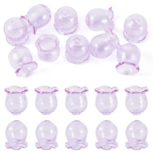 Bestewelry 10 pcs Campanula Flower Beads Cap Wind Bell Beads Floral Crystal Bead Cone for DIY Wind Chimes Earrings Jewelry Making, Lilac