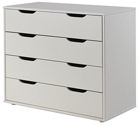 FURNLUX Kommode mit 4 Schubladen, Weiß, 86x44x72 cm, 34 kg, MDF-Material, Pino Kollektion, Montageanleitung verfügbar