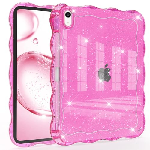 Glitter Case for iPad (A16) 11th Generation 2025 11-inch/iPad 10th Generation 10.9 inch, Wave-Border Soft TPU+Hard PC, Anti-Scratch Ultra Slim Protective Tablet Cover, Shockproof Resistant,Rosered