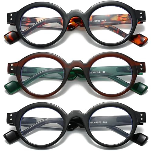 Eyglajdd 3er-Pack Herren Damen Lesebrillen Blaulichtfilter Brille Federscharniere Computer Brillen Coole runde lesegeräte