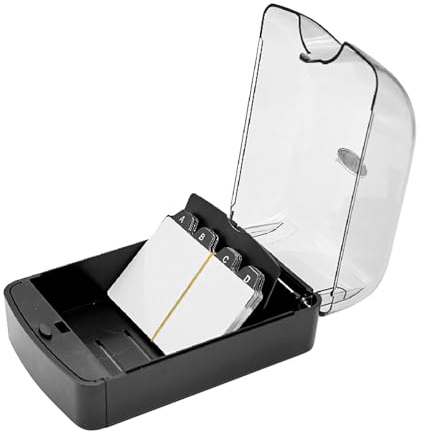 Londehuhai Business Card Holder, 350-Card Capacity Business Card File Plastic Storage Box with Transparent Tilted Lid, Dust-Proof Desktop Organizer for Office Reception(SIZE:S)