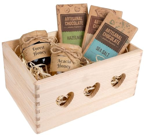 Creative Deco Große Deko Holzkiste Geschenk Obstkiste Holz Korb | 30 x 20 x 13cm (+/-1cm) | mit Herzen | ohne Deckel | Unlackiert Holzbox Kiste | Für Dokumente Wertsachen Spielzeuge Werkzeuge