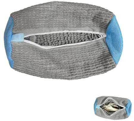 HattusaShield Shoe Wash Bag for Washing Machine, Reusable Mesh Laundry Shoe Bags with Zipper for Washer and Dryer, Fluffy Fibers 360° Wrap-Around Cleaning (Grey)
