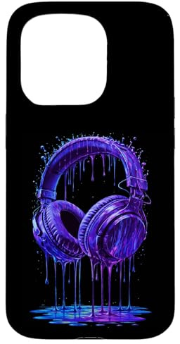 Casque Audio Bleu électrique DJ Gamer Musique Art Paint Drip Coque pour iPhone 15 Pro