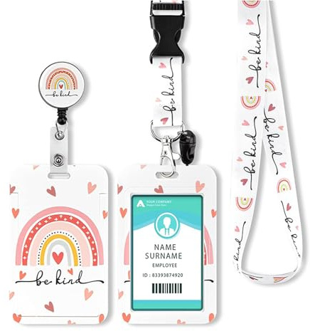Ausweishülle mit Lanyard und Badge Reel, Regenbogen Design Kartenhalter Ausweis, Abnehmbarer Schlüsselband für Büroangestellte, Krankenschwester, Lehrer