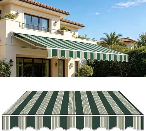 Tela de Recambio para Toldos de Terraza con Rayas Verdes, Lona para Toldos Impermeable de Poliéster de Exterior para Patio, Balcone(9.2x6.5ft/280x200cm)
