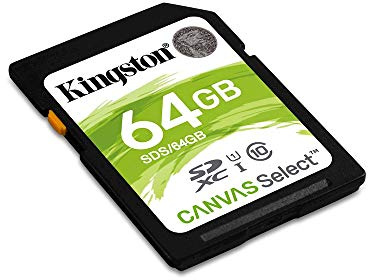 Kingston SDS/64GB SDS 64 GB Canvas Select Class10 UHS-I Flash Memory Card, Black