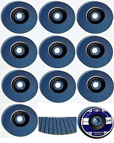 10 pezzi dischi lamellari – Ø 115 mm – Grana 40 – Blu/Acciaio inossidabile dischi a ventaglio/mola abrasiva/Disco lamellare.