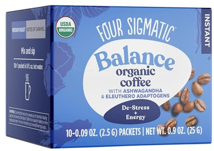 Four Sigmatic Organic Instant Adaptogen Coffee | Medium Roast Instant Coffee with Ashwagandha, Chaga, Eleuthero & Tulsi | Immune Support & Stress Relief | Pack of 10