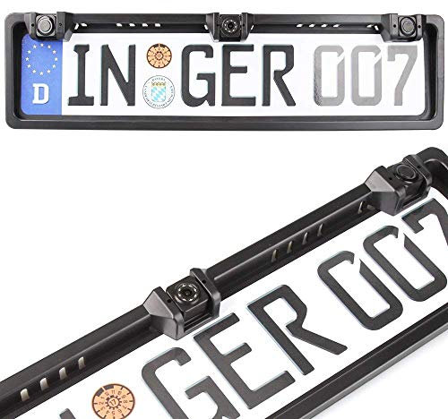 LEOVIN Soporte de matrícula con cámara trasera de 8 LED y sensores de aparcamiento 170° para coche, videocámara DVR