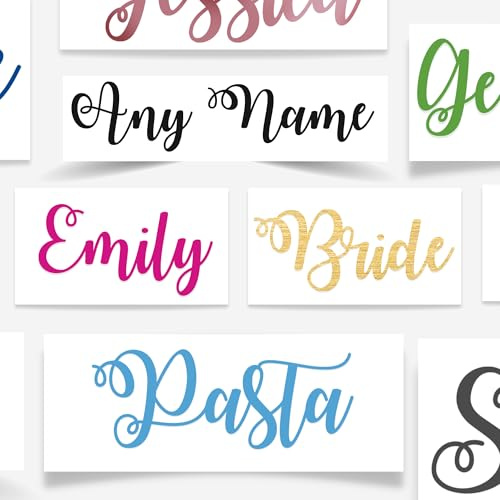 Personalised Vinyl Name Stickers - Label Small Medium Large - Various Heights - Range of Beautiful Colours - Perfect for Bottles Balloons Weddings and Other Events Decal
