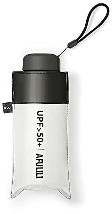 AFULILI Paraguas de viaje compacto pequeño con protección UV, mini paraguas perfecto para viajes, ligero y portátil, paraguas para exteriores para sol y lluvia, color blanco