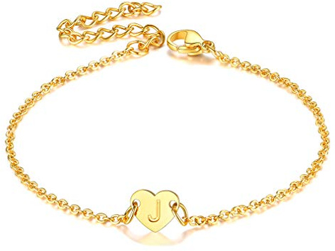 FaithHeart Damen Armbänder 26 Buchstabe Armbändchen Edelstahl Silber/Vergoldet Mädchen Freundschafts 16cm+5cm Armkette Namenskette