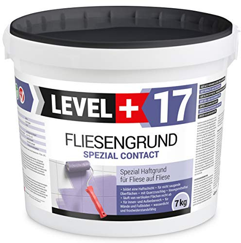 LEVEL PLUS 17 Fliesengrund 7 kg Fliese auf Fliese Spezial Haftgrund Fliesengrundierung Quarzgrund Contact Blau für Innen Außen, Haftvermittler Frostbeständig und wasserabweisend