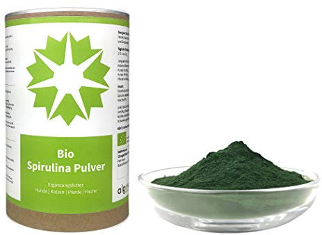 algova Bio Spirulina Pulver Futter-Zusatz für Pferde, Hunde, Katzen, Garnelen, Fische, natürliches Algenpulver mit hohem Vitamin & Mineralstoffgehalt Barf (400g)