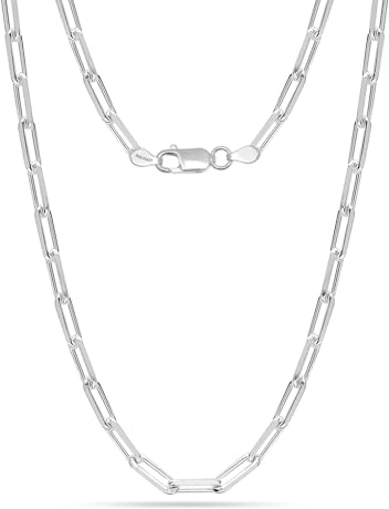 LeCalla Links Sterlingsilber, italienischer Schmuck, 3 mm, 3,5 mm, 4,5 mm, Büroklammer, Gliederkette, Halskette für Teenager, Frauen und Männer, 16, 18, 20, 24 Zoll
