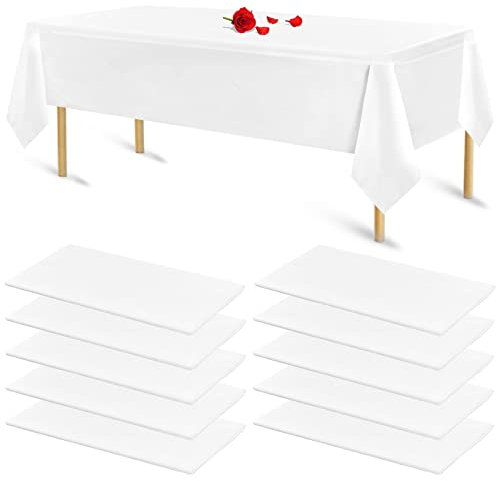 10 Packungen weiße Tischdecke für rechteckige Tische Weiße Einweg-Tischdecken aus Kunststoff für Geburtstagsfeier, Hochzeit, Empfang, Brautduschen, Babypartys