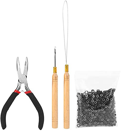 Kit de extensión para el cabello, herramienta de extensión de cabello, con micro anillo, 500 unidades, silicona, negro, hebilla de tracción para gancho y accesorio de peluquería
