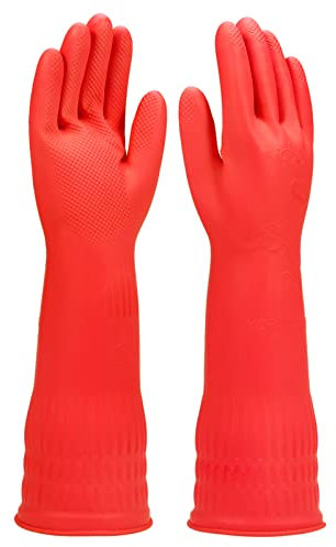 IUCGE Lot de 3 paires de gants de nettoyage en caoutchouc pour cuisine, doublure en coton, gants de vaisselle longs avec doublure, réutilisables (taille M)