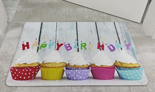 COMERCIAL CANDELA FELPUDOS Y ALFOMBRAS Alfombra de Cocina y Pasillo de Vinilo y Viscoelástica Antimanchas, Lavable | Base PVC Antideslizante y Aislante Diseño (50_x_80_cm, Cumpleaños)