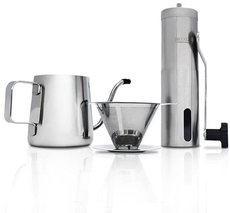 NEOUZA Set per caffettiera da versare, macinacaffè manuale, bollitore a collo d'oca, filtro gocciolatore caffè, acciaio inossidabile