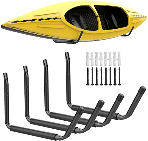 WALMANN Kajak Storage Rack, 4 Pack Heavy Duty Wall Mount Kajak Hooks for Garage Utility Storage Hangers for Canoe Surfboard Ski Snowboard Paddle Board Ladders